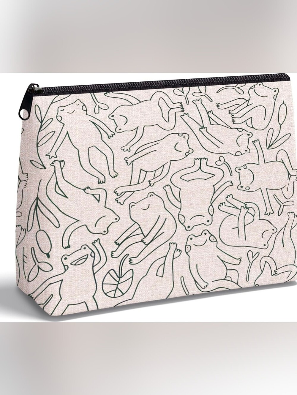 Cute Frog Print Cosmetic Bag in Light Pink